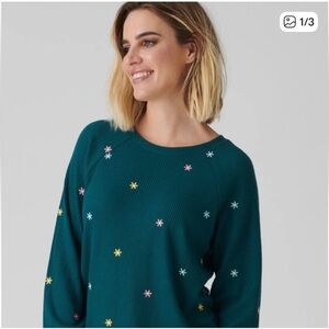 PJ Salvage Take It Easy Green Embroidered Floral Waffle Lounge Set